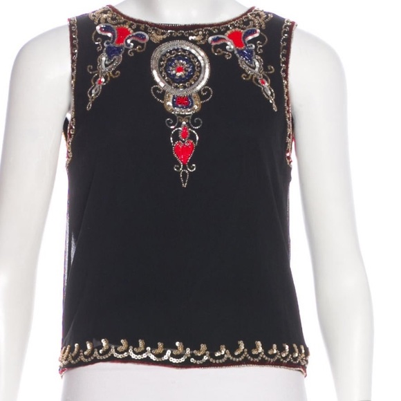 Alice + Olivia Tops - Alice + Olivia Silk Embellished Black Top